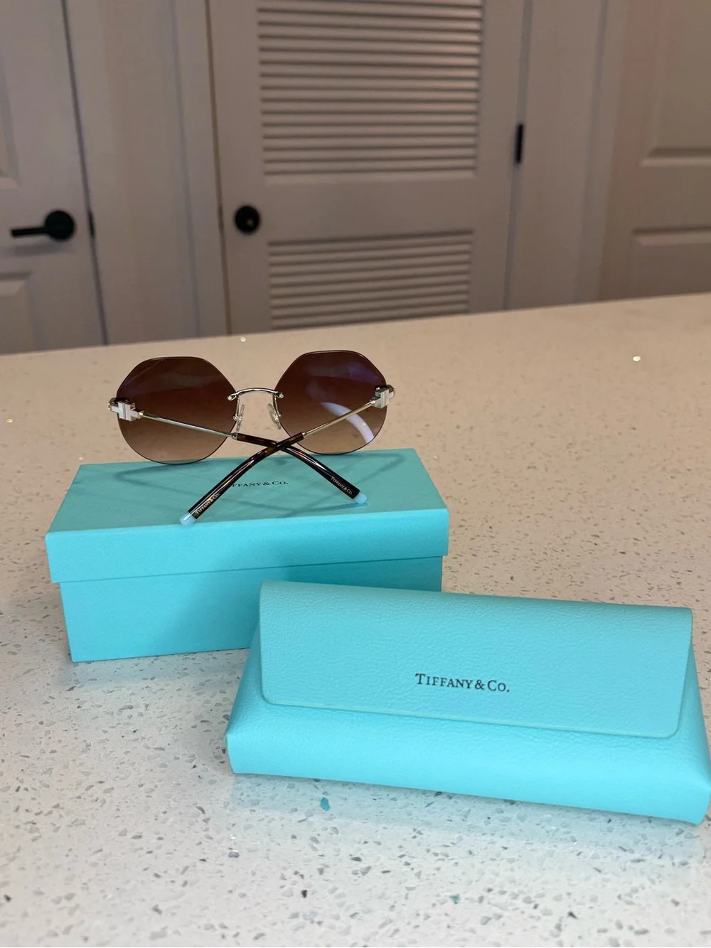 Tiffany & Co. Women's Brown-to-Green Gradient Rimless Sunglasses